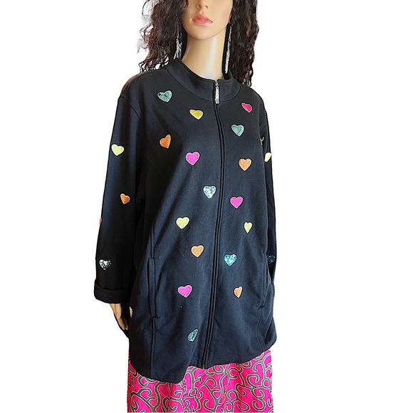 Quacker Factory Heart Design Sequin & Embroidered ZipperJacket - Picture 3 of 7